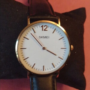 Skmei Goldtone/White Leather men's dress waterproof watch